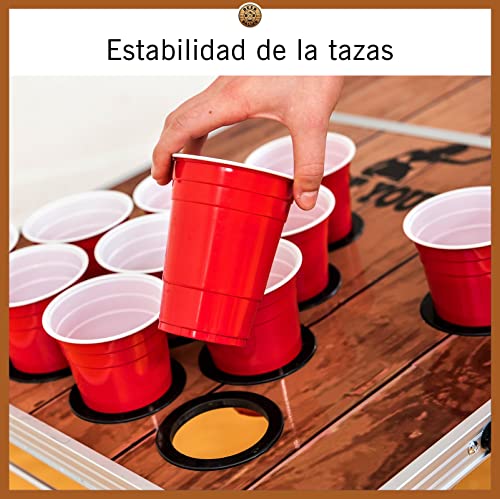 Mesa de Beer Pong Premium de BeerBaller – diseño en Madera (Resistente al Agua) – Compartimento refrigerante Integrado – Huecos para la Estabilidad de los Vasos y guardabolas (Incluye 6 Bolas Gratis)