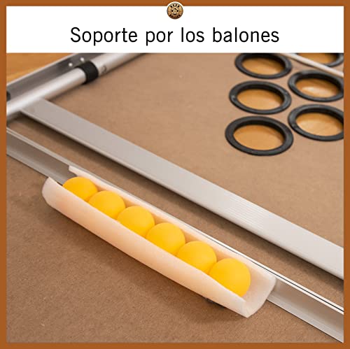 Mesa de Beer Pong Premium de BeerBaller – diseño en Madera (Resistente al Agua) – Compartimento refrigerante Integrado – Huecos para la Estabilidad de los Vasos y guardabolas (Incluye 6 Bolas Gratis)