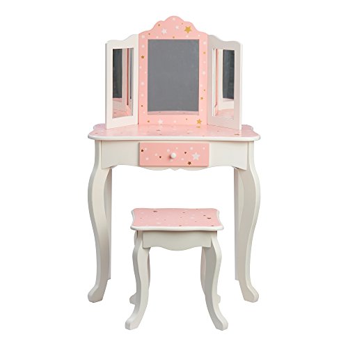 Mesa de tocador rosa de madera con espejo y banqueta de Teamson Kids TD-11670K