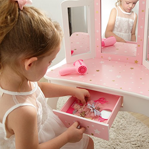 Mesa de tocador rosa de madera con espejo y banqueta de Teamson Kids TD-11670K