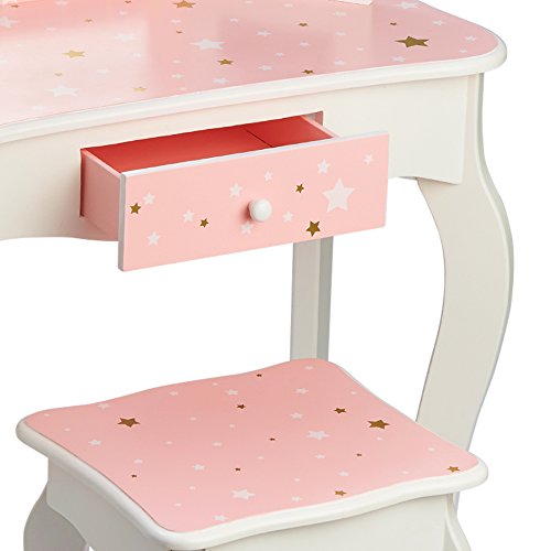 Mesa de tocador rosa de madera con espejo y banqueta de Teamson Kids TD-11670K