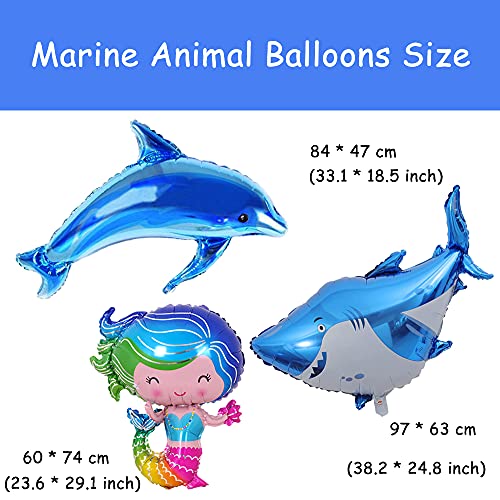 MEZHEN Globos Animales Marinos Cumpleaños Sirena Decoracion Globo de Tiburon Cumpleaños Sirena Globos para Decoración Fiestas de Cumpleaños Infantiles