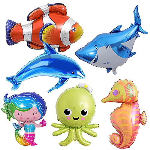 MEZHEN Globos Animales Marinos Cumpleaños Sirena Decoracion Globo de Tiburon Cumpleaños Sirena Globos para Decoración Fiestas de Cumpleaños Infantiles