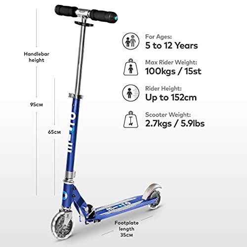 Micro Led Sprite Scooter Azul 2 Ruedas Iluminar Ruedas Niño Niña 5-12 Años