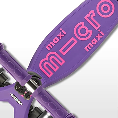 Micro® Maxi Deluxe LED, Patinete 3 Ruedas LED, 5-12 Años, Peso 2,5kg, Carga Máx 70Kg, Altura 67-91 cm, Plataforma Antideslizante Polipropileno (Flexible, Alta Resistencia) (Morado)