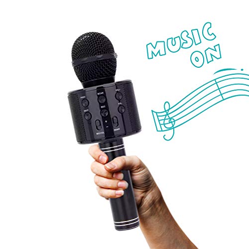 Micrófono de Karaoke, Micrófono Bluetooth, Micrófono portátil inalámbrico con grabación de altavoz para adultos y niños, Micrófono para niños, Regalo (Negro)