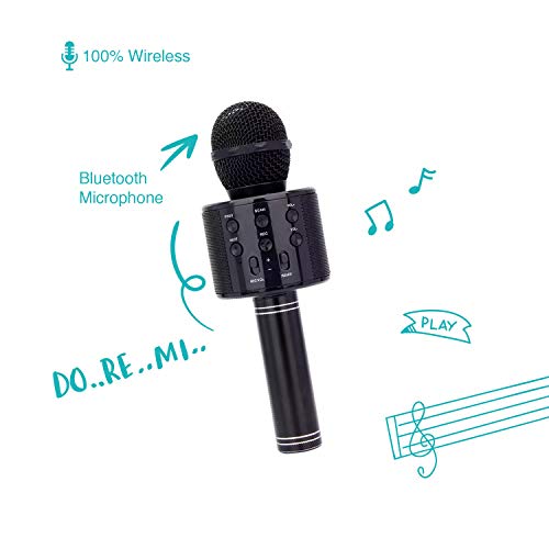 Micrófono de Karaoke, Micrófono Bluetooth, Micrófono portátil inalámbrico con grabación de altavoz para adultos y niños, Micrófono para niños, Regalo (Negro)