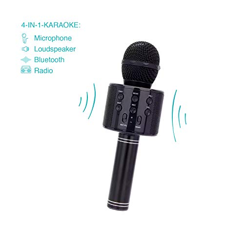 Micrófono de Karaoke, Micrófono Bluetooth, Micrófono portátil inalámbrico con grabación de altavoz para adultos y niños, Micrófono para niños, Regalo (Negro)