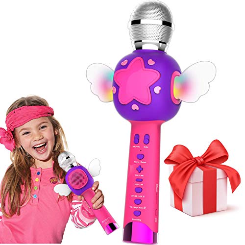 Microfono niña, karaoke infantil con Luces LED para Niños Canta Partido Musica Función de Eco Grabación Inalámbrico Juguetes para Niñas Regalos de cumpleaños 3 4 5 6 Años, Rosa