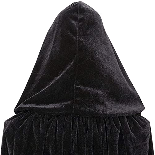 MiiDD Capa con Capucha Terciopelo Larga Disfraz ,Disfraces de Vampiro Halloween para Unisex Adulto Fiesta(Negro,L)