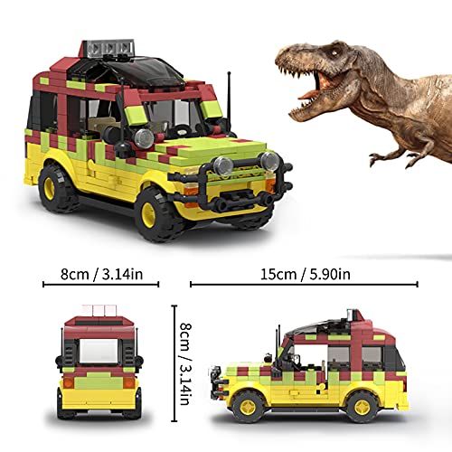 Millionspring Jurásico Jeep para Kit de construcción,Dinosaur World Park Tour Coche Juguetes Clásico Modelo de película jurásico Kit de construcción Regalo-309Pcs