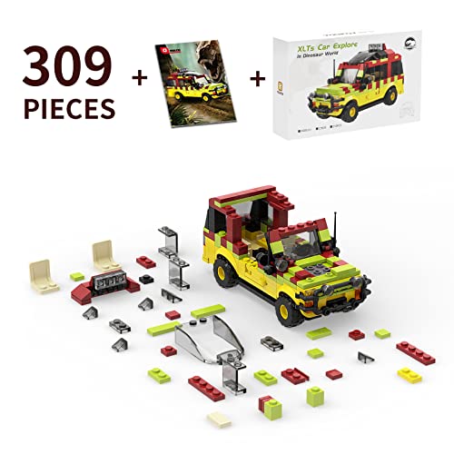 Millionspring Jurásico Jeep para Kit de construcción,Dinosaur World Park Tour Coche Juguetes Clásico Modelo de película jurásico Kit de construcción Regalo-309Pcs