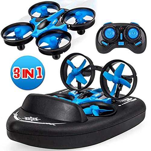 Mini dron para niños, barcos teledirigidos para piscinas y lagos, coche RC 3 en 1, modo de mar terrestre, impermeable, aerosdeslizador, juguete RC cuadricóptero – 3 x XPiles