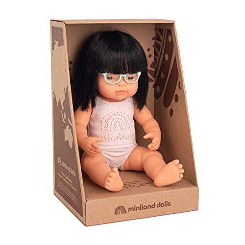 Miniland- Muñeca bebé asiática con Gafas de 38cm en Caja de Regalo y con Ropa Interior. (31113)