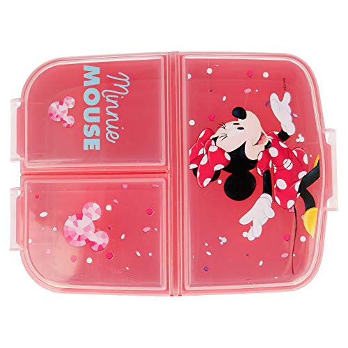 MINNIE MOUSE (DISNEY) | Sandwichera con 3 compartimentos para niños - lonchera infantil - Porta merienda - Fiambrera decorada