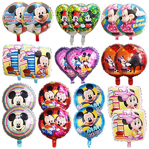 Minnie Mouse Globos, 20PCS Globos paraFiesta Temática de Mickey Mouse Artículos de Fiesta de Mickey y Minnie para Primer Cumpleaños