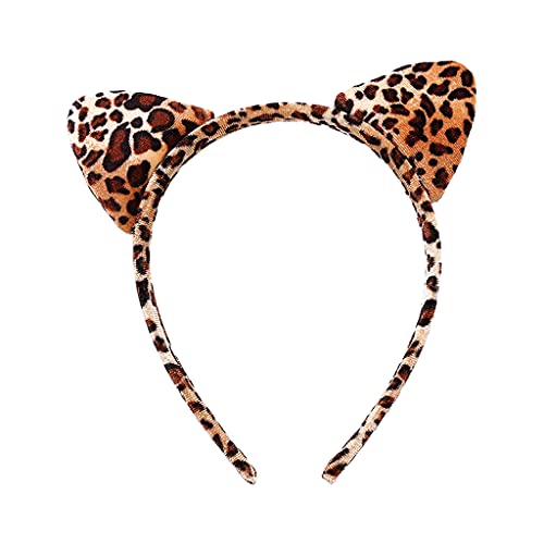 MISHITI Diadema de grano de leopardo de felpa corta con orejas de animales de gatito lindo Cosplay aro de pelo