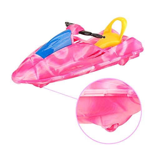 Miunana 6 Accesorios para 11.5 Pulgadas 28 -30 CM Muñeca: Lancha Rápida + Chaleco Salvavidas + Gafas De Buceo + Aletas De Buceo + Tabla De Surf + Traje De Baño Rosa Rojo