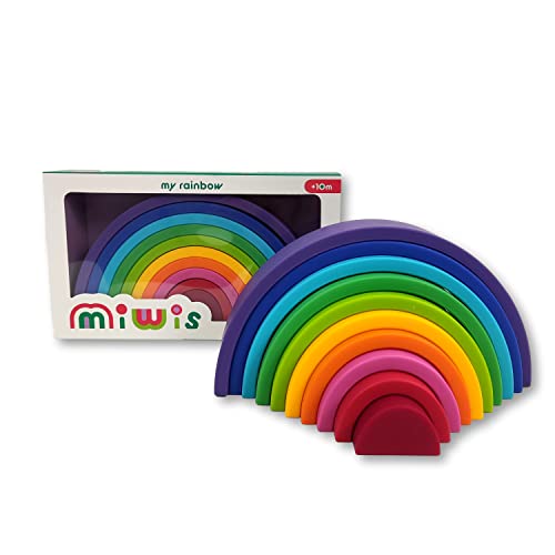 MIWIS Figuras apilables Coloridas de Silicona. Desarrolla Habilidades motoras (Arco Iris 10 Piezas)