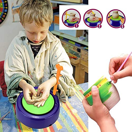 MKIU Máquina De Rueda De Cerámica Eléctrica, Kit De Manualidades De Inicio De Rueda De Cerámica Ajustable con Herramienta para Colorear Arcilla para Niños Y Principiantes