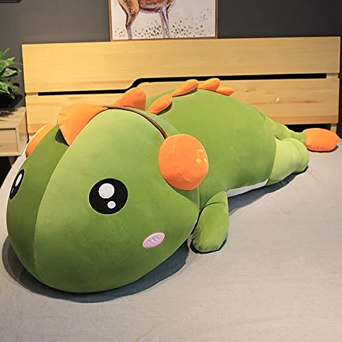 MKZHANG 120 cm Creativo Lindo Dinosaurio Largo con Auriculares Juguetes de Peluche muñeco de dragón Almohada para Dormir niños bebé niña Regalo 100 cm Verde