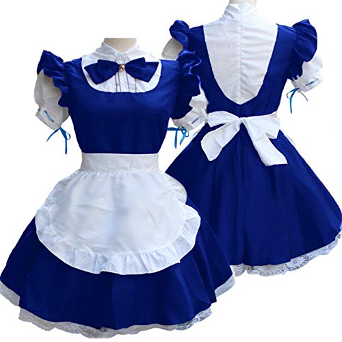 MNRIUOCII Lolita Maid Disfraz de mujer para cosplay, vestido de fiesta para niñas, uniforme de adulto, estilo steampunk, sexy, con lazo, azul, M-36/38/40