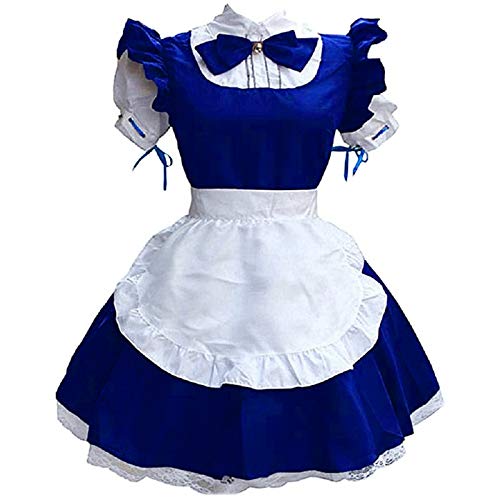 MNRIUOCII Lolita Maid Disfraz de mujer para cosplay, vestido de fiesta para niñas, uniforme de adulto, estilo steampunk, sexy, con lazo, azul, M-36/38/40