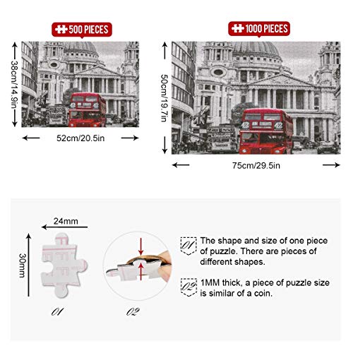 Mnsruu Rompecabezas de 500 piezas para adultos y niños, rompecabezas de viaje de autobús de Londres, juguetes de regalo, 52 x 38 cm