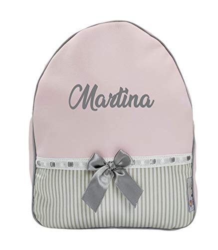 Mochila + Bolsa de Merienda Leceras de Color Rosa y Gris - Mochila de Bebé y Bolsa de Tela Infantil - Modelo Noa - Polipiel y Algodón - Formato Individual - Handmade - Hecho en España - Nenel