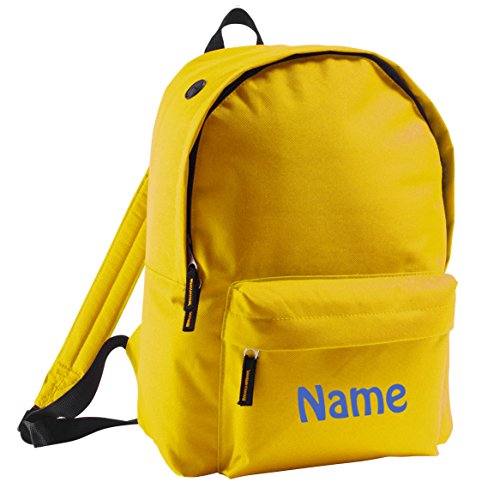 Mochila con nombre bordado personalizable, en diferentes tamaños (para niños y adultos), amarillo, Mittel