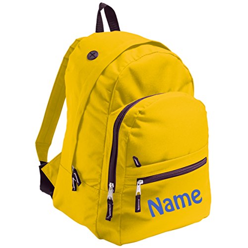 Mochila con nombre bordado personalizable, en diferentes tamaños (para niños y adultos), amarillo, Mittel