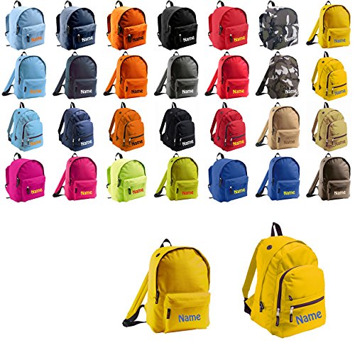 Mochila con nombre bordado personalizable, en diferentes tamaños (para niños y adultos), amarillo, Mittel