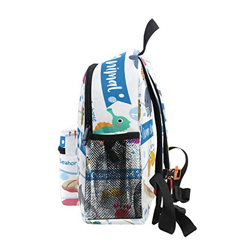 Mochila infantil con diseño de animales del océano, ballena, calamar, payaso, caballito de mar, tortuga, cangrejo ligero, bolsa de viaje para niños con clip para el pecho