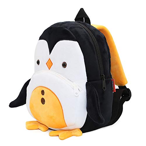 Mochila Infantil Kindergarten, Pequeño Linda Mochilas para Guardería Pingüino Animales Design Suave Mochila de Felpa para Bebe Niños Niñas 2-4 Años