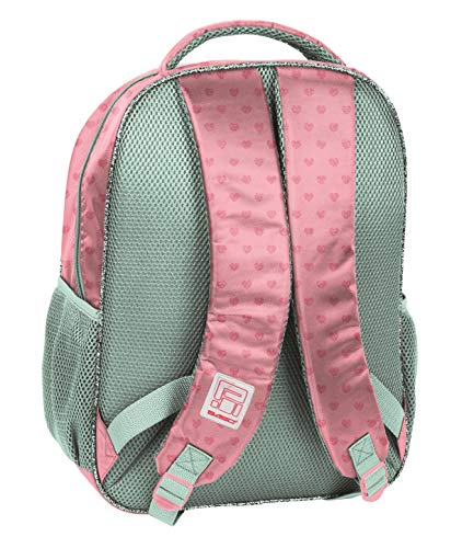 Mochila infantil para niños y niñas, con grandes compartimentos y red para bebidas, varios diseños de perros y gatos., Rosa/Azul (Ptj), 42 x 34 x 15 cm, Mochila infantil