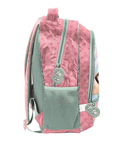 Mochila infantil para niños y niñas, con grandes compartimentos y red para bebidas, varios diseños de perros y gatos., Rosa/Azul (Ptj), 42 x 34 x 15 cm, Mochila infantil