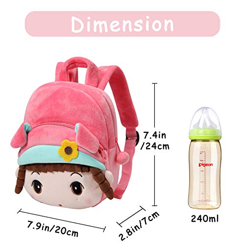 Mochila para Niña, Kasgo Pequeño Mochilas Infantil Linda Mochilas Guardería Bebe Animales 3D Suave Mochila de Felpa （Niña Rosa）