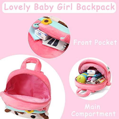 Mochila para Niña, Kasgo Pequeño Mochilas Infantil Linda Mochilas Guardería Bebe Animales 3D Suave Mochila de Felpa （Niña Rosa）