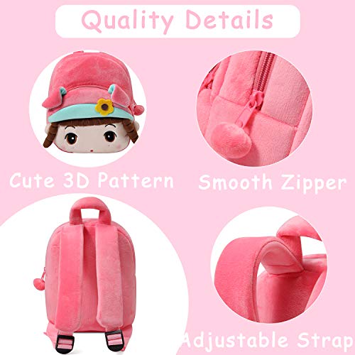 Mochila para Niña, Kasgo Pequeño Mochilas Infantil Linda Mochilas Guardería Bebe Animales 3D Suave Mochila de Felpa （Niña Rosa）