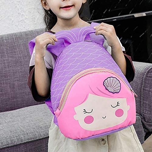 Mochila para niñas, mochila escolar resistente al agua de tela Oxford portátil para niños linda mochila escolar de sirena con espalda acolchada y correas ajustables(Violeta)