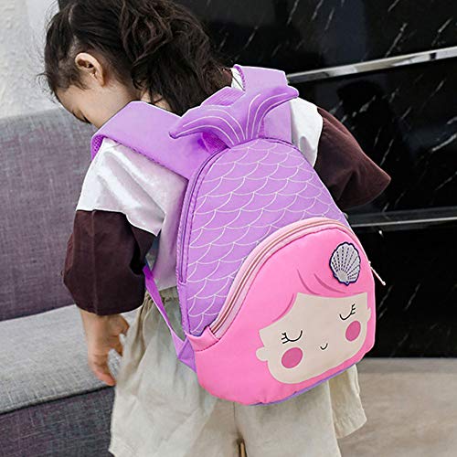 Mochila para niñas, mochila escolar resistente al agua de tela Oxford portátil para niños linda mochila escolar de sirena con espalda acolchada y correas ajustables(Violeta)