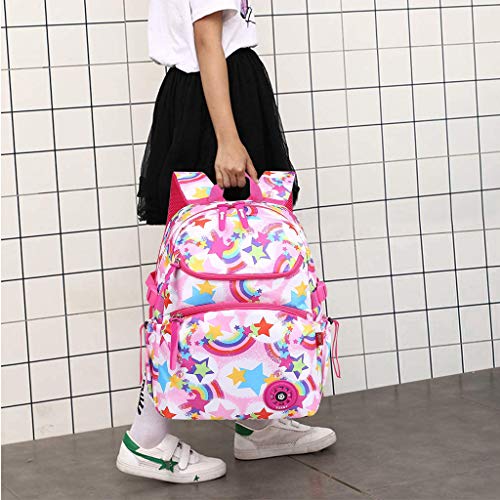 Mochila para Niñas, Unicornio Mochilas Escolares Juveniles, Primaria Mochila Infantil 16" Gran Capacidad Colegio Viajes Mochilas con Tira Reflectante, Regalos para Adolescentes, Negra