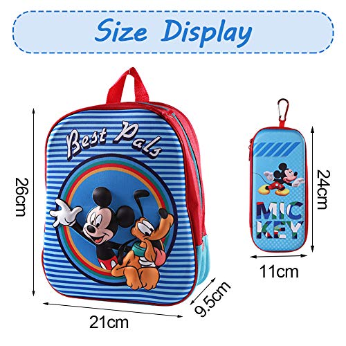 Mochila para Niños Mickey, Mochila y Estuche para Lápices 3D Mickey Mickey Mouse, Mochila de Viaje para Deportes al Aire Libre para Niños, Regalo de Cumpleaños para Niños