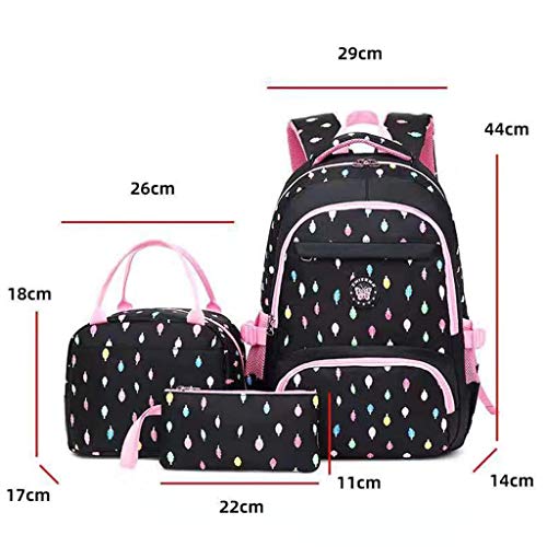 Mochila para niños Mochila Escolar Primaria para niñas Rosa de 3 Piezas Impermeable de Nylon con Bolsa de Almuerzo con Aislamiento para Mochila de niños, Mochila para Estudiantes de 6 a 13 años.