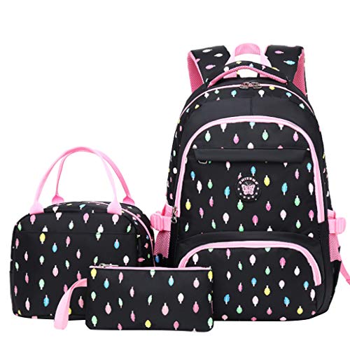 Mochila para niños Mochila Escolar Primaria para niñas Rosa de 3 Piezas Impermeable de Nylon con Bolsa de Almuerzo con Aislamiento para Mochila de niños, Mochila para Estudiantes de 6 a 13 años.