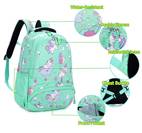 Mochila Unicornio Niños Impermeable Mochila Escolar para Adolescente Pequeñas Mochilas Infantil Bolso para Chicas para La Escuela,Viajes,Intemperie Juego de 3 - Verde