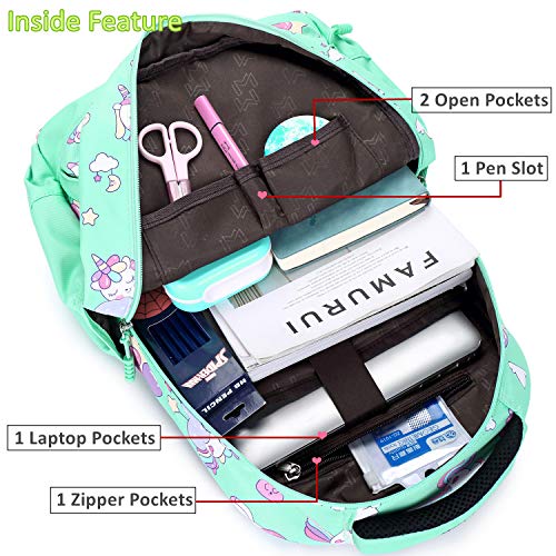 Mochila Unicornio Niños Impermeable Mochila Escolar para Adolescente Pequeñas Mochilas Infantil Bolso para Chicas para La Escuela,Viajes,Intemperie Juego de 3 - Verde