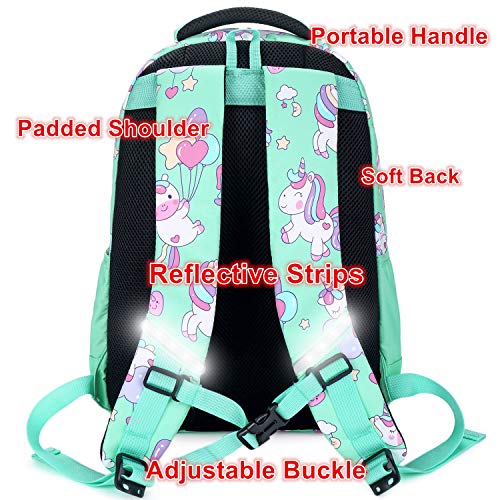 Mochila Unicornio Niños Impermeable Mochila Escolar para Adolescente Pequeñas Mochilas Infantil Bolso para Chicas para La Escuela,Viajes,Intemperie Juego de 3 - Verde