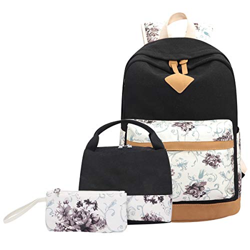 Mochilas Escolares Juveniles Chicas Mochila Escolar Juvenil Niña Mochilas Colegio Instituto Universitarias Mujer Grandes Bolsos Escolares Portatil Viaje Bolsa del Almuerzo Estuche de Lápices Negro