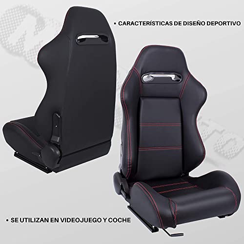 MODAUTO Estructura para Videojuego, Estructura Simulador de Conducción con Asiento SemiBaquet Ajustable, de Cuero, Modelo N810B-N360, Negro